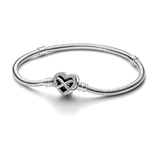 Pandora bracciale moments in maglia snake in argento sterling con chiusura a forma di cuore con simbolo dell'infinito con zirconi cubici trasparenti, 23