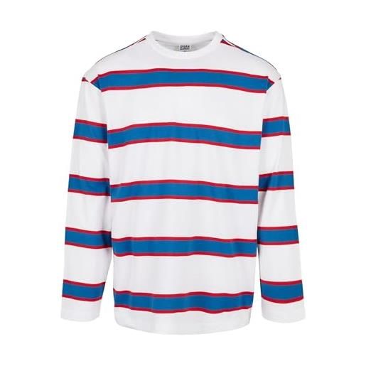 Urban Classics light stripe oversized ls t-shirt, bianco/blu sportivo, xl uomo