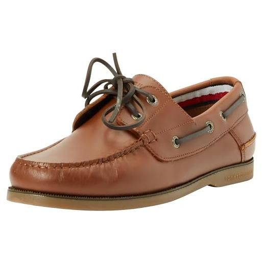 Tommy Hilfiger th boat shoe core leather fm0fm04506, scarpa da barca uomo, marrone carob chocolate, 44 eu