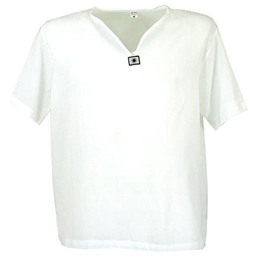 GURU SHOP guru-shop, camicia yoga, camicia goa, manica corta, camicia da uomo, camicia di cotone, bianca, dimensione indumenti: m, camicie