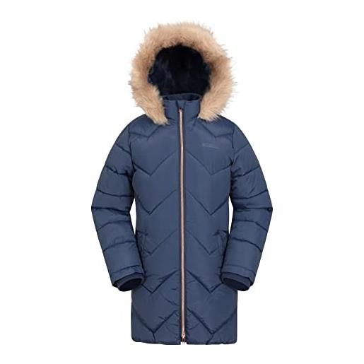 Mountain Warehouse giacca imbottita foderata in pile galaxy - unisex, idrorepellente, cappuccio in pelliccia sintetica - per viaggi, escursionismo, invernale blu navy 5-6 anni