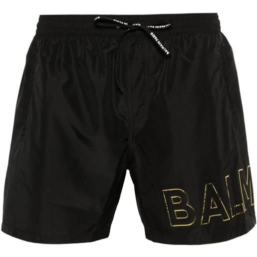 Balmain embossed-logo swim shorts - nero