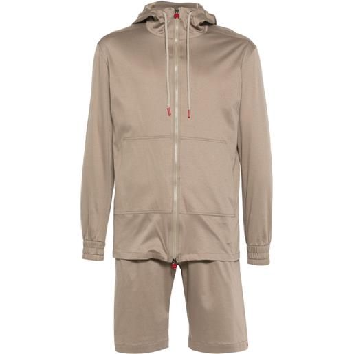 Kiton cotton hoodie and shorts set - marrone