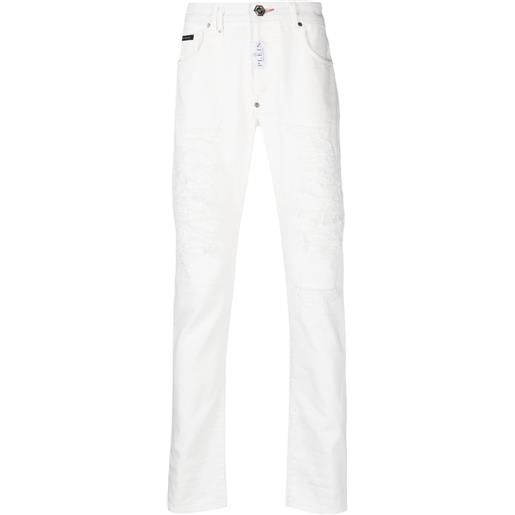 Philipp Plein pantaloni slim con placca logo - bianco