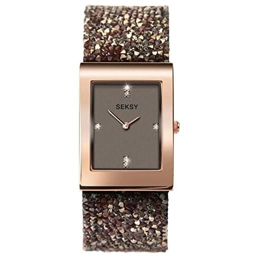 Seksy - orologio da donna con cristalli swarovski, cinturino in cristallo swarovski, impermeabile, regolabile quadrante oro rosa/grigio