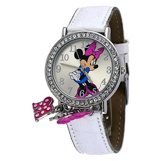 Disney #min031k minnie mouse charm bracelet white strap crystal bezel watch