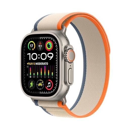 Apple watch ultra 2 gps + cellular 49mm smartwatch con robusta cassa in titanio e trail loop arancione/beige - s/m. Fitness tracker, gps di precisione, tasto azione, batteria a lunghissima durata