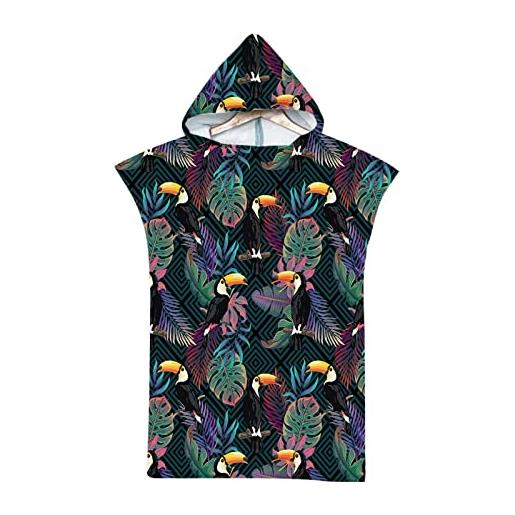 Highdi asciugamano poncho adulto, stile estivo telo mare con cappuccio poncho asciugamano per uomo donna poncho surf microfibra poncho da bagno asciugamano da mare per spiaggia (foglia di palma)
