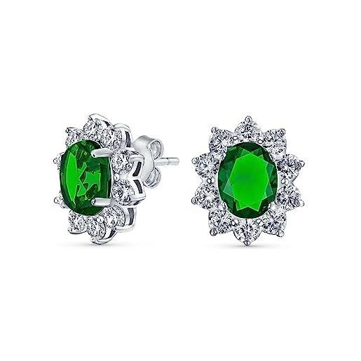 Bling Jewelry classic estate vintage style crown 1,5 ct aaa cz halo oval green cubic zirconia stud earrings per donne simulazione di smeraldo argento placcato