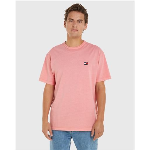 Tommy Hilfiger t-shirt regular washed con logo rosa uomo