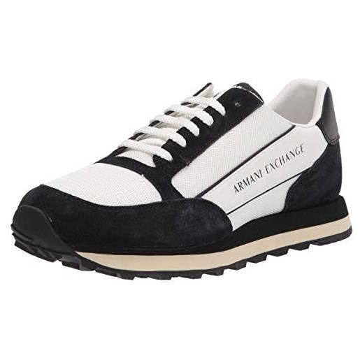 ARMANI EXCHANGE suede bicolor sneakers, scarpe da ginnastica uomo, off white black, 45.5 eu