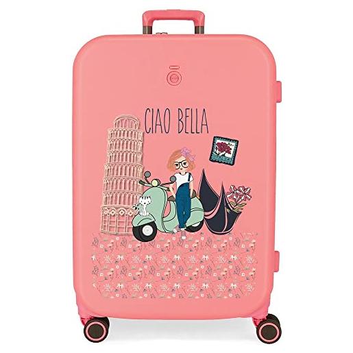Enso ciao bella valigia rosa media 48x70x28 cm abs rigido chiusura tsa integrata 79l 4.32 kg 4 doppie ruote