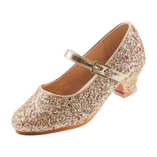 EIGHT KM scarpe da sposa con tacco alto per ragazze mary jane principessa scarpe da sposa per bambini, cristallo oro. , 34 eu