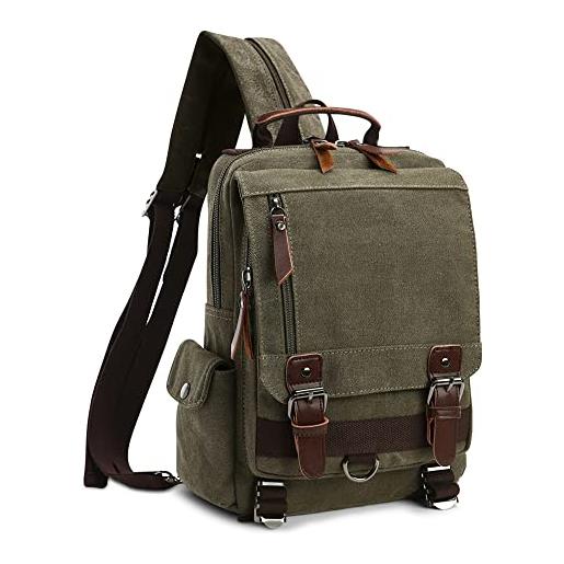 DORRISO zaino uomo borsa a tracolla moda borse messenger student outdoor viaggio causale lavoro sling bag tela borsa a tracolla verde