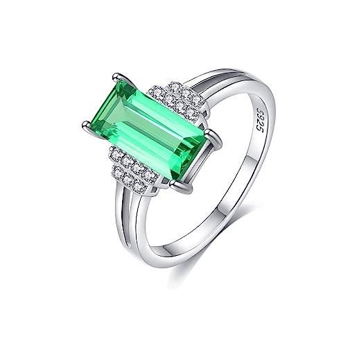 Bellitia Jewelry anello brillante donna argento 925 solitario, in finto diamante simulato zirconi & smeraldo verde, per compleanno fidanzamento matrimonio promessa
