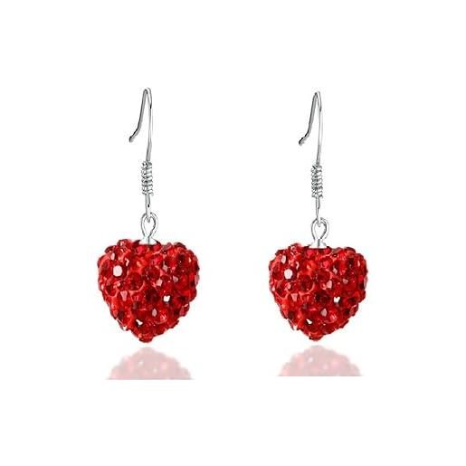 Bellitia Jewelry orecchini pendenti argento 925 in cristallo rosso, gemma a forma di cuore orecchini ipoallergenici dangle a pendolo per donne ragazze