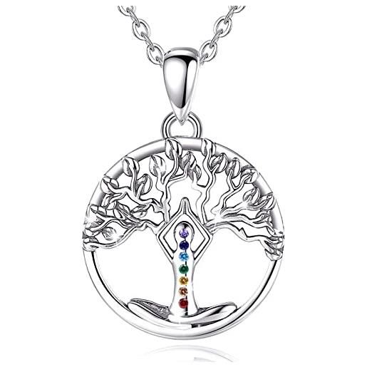 CELESTIA chakra albero della vita ciondolo collana per donne, argento sterline 925 meditazione gioielli con cubic zirconia multicolore