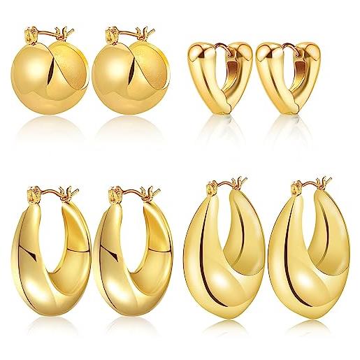 iLovey orecchini a goccia in oro da donna placcati in oro 18 carati, orecchini a goccia per donne e ragazze, ipoallergenici, leggeri, orecchini a cerchio in oro grosso, gioielli alla moda, rame