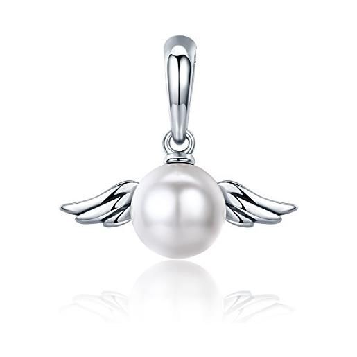 ShiYu ciondolo di fascino della piuma dell'ala dell'angelo della perla dell'argento sterlina per i braccialetti di pandora