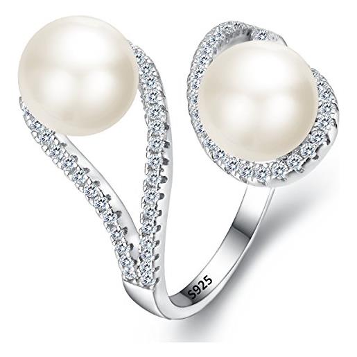 Ever faith - anello aperto regolabile in argento sterling 925 con zirconia cubica color avorio, 9 mm, aaa freshwater cultured pearl