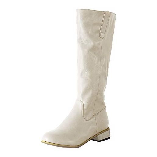 Xmiral stivali donna moda pelle tacco basso scarpe con punta tonda slip-on comodo western (37, beige)