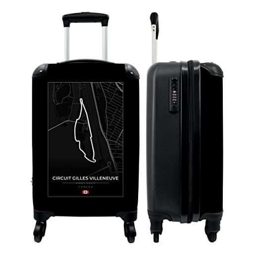 NoBoringSuitcases.com® valigia trolley bagaglio a mano piccola valigia da viaggio con 4 ruote - pista da corsa - circuito gilles villeneuve - f1 - canada - bianco e nero - bagaglio da tavola