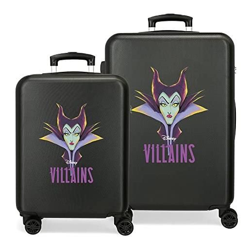 Disney villains maleficent set di valigie nero 55/65 cm abs rigido chiusura a combinazione laterale 56l 6 kg 4 doppie ruote bagaglio a mano