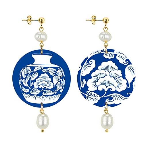 In lebole collezione the circle vaso blu e bianco orecchini da donna in ottone pietra perla