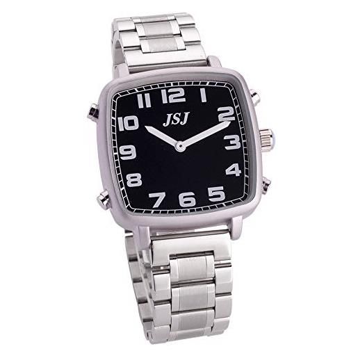 VISIONU orologio parlante in spagnolo, orologio da polso quadrato, quadrante nero, cinturino con spilla di sicurezza tssb-1809s, bracciale