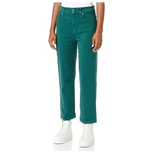 Love Moschino cropped garment dyed twill with black shiny back tag pantaloni casual, green, 32 da donna