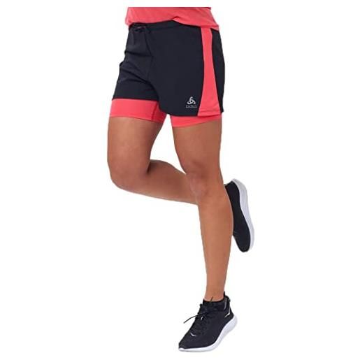 Odlo women's essential three inch 2-in-1 running shorts, black - paradise pink, l