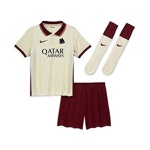 Nike roma lk nk brt kit aw, set da calcio unisex bambini, pale ivory/fossil/(dark team red) (full sponsor), s