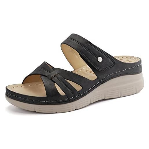 JABASIC sandali ortopedici da donna, sandali ciabatte comodi con zeppa da passeggio con supporto per l'arco plantare (38, black)