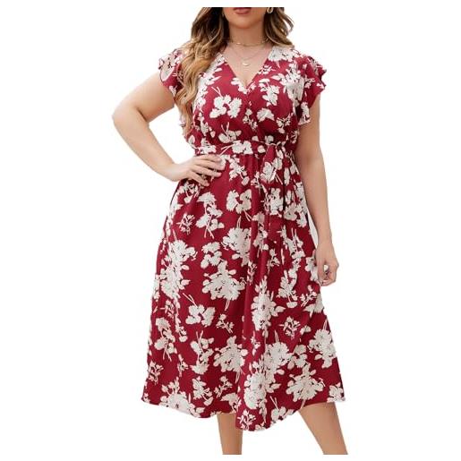 LIAMERHE abito donna manica corta scollo a v grandi dimensioni elegante vestito vita alta casual stampa floreale vestito estivi taglie forti