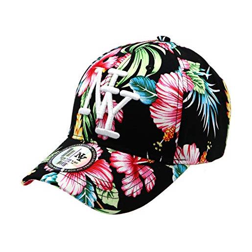New York berretto ny donna hip hop fashion baseball visiera arrotondata nero design flower hawaii
