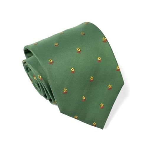 Remo Sartori - cravatta in seta verde a fiori gialli, made in italy, uomo