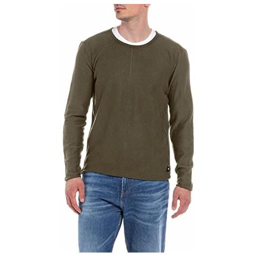 REPLAY pullover in maglia uomo con scollo rotondo, marrone (dark mud 121), m
