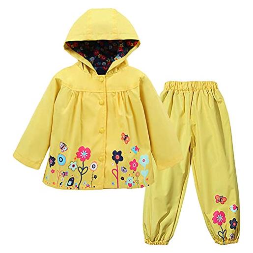 TURMIN impermeabile antipioggia ragazze ragazzi giacca da pioggia giacche sportive tute antipioggia portatili per bambino bambina 0-5 anni-giallo