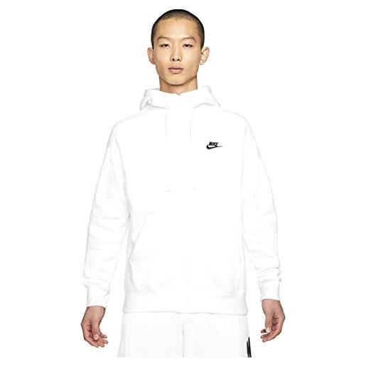 Nike m nsw club hoodie fz bb felpa con cappuccio, white/white/(black), s uomo