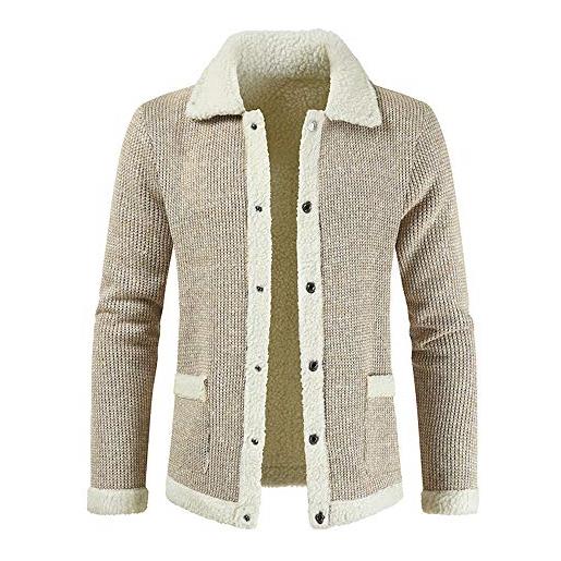 FAWHEWX cardigan lavorato a maglia da uomo giacca spessa monopetto colletto alla coreana maglione caldo foderato in pile giacca invernale casual da uomo in pile lavorato a maglia(f-beige/3xl)