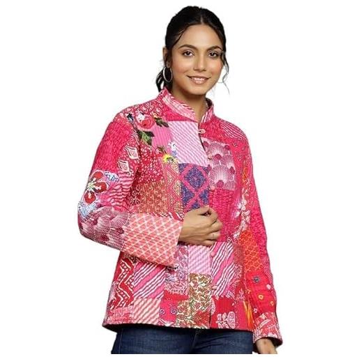 RAJBHOOMI HANDICRAFTS solido stampato donne maglione trapuntato wind breaker giacche giacche di cotone caldo, rosa, xx-large