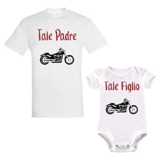 La Ruotante coppia t-shirt e body neonato maniche corte tale padre figlio moto david son coordinato - body 0-6 mesi, l