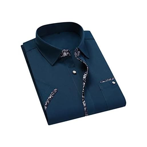 Kiioouu camicia estiva da uomo camicia casual manica corta rovesciata colletto abbottonato tasca uomo camicia, camicia blu lago, 3xl