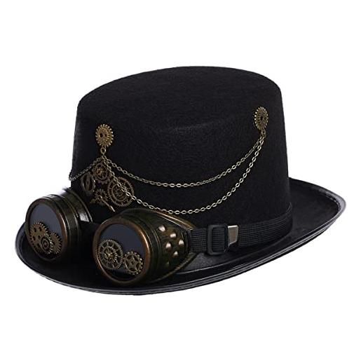COSDREAMER cappello unisex steampunk top cappelli gotico ingranaggi catena velo bowknot cappello (60cm, nero c)