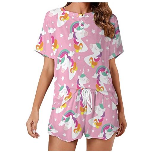 RIVNGJDEh05687 set pigiama da donna a maniche corte con unicorno colorato set top e pantaloncini pigiameria m