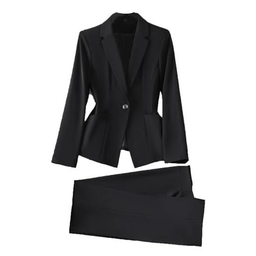 Generic set da 2 pezzi, giacca e pantaloni formali, da ufficio, giacca e pantaloni, abbigliamento da lavoro, set da 2 pezzi, colore nero. , s