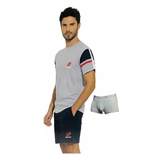 Lotto completo uomo sportivo, t-shirt + pantaloncino + boxer, completo uomo estivo in cotone, pigiama uomo corto estivo, homewear. (1083 grigio + boxer, l)