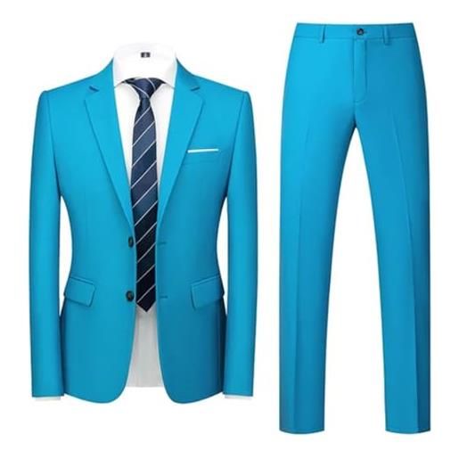 Pulcykp (giacche + pantaloni) colori caramella uomini vestito 2 pezzi slim wedding sociale smoking abiti, blu mare chiaro, l