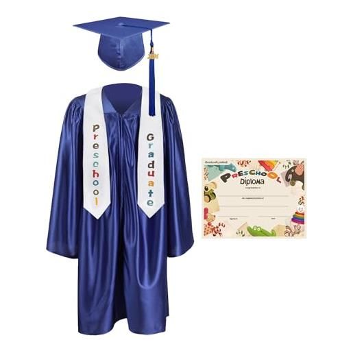GraduationMall 2024 ragazzo ragazza toga laurea cappello e abito per bambini stola laurea prescolare scuola bianco 30(115-122cm)