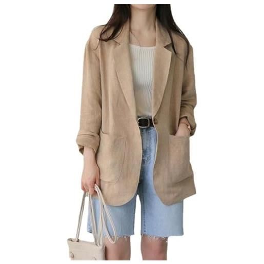 YonYeHong blazer womens lino in lino sciolto semplice a maniche lunghe blazer casual blazer aperto crov work
